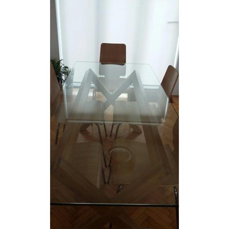 Habitat Dining Table, Glass top and solid oak base plus 8 chairs from Ikea
