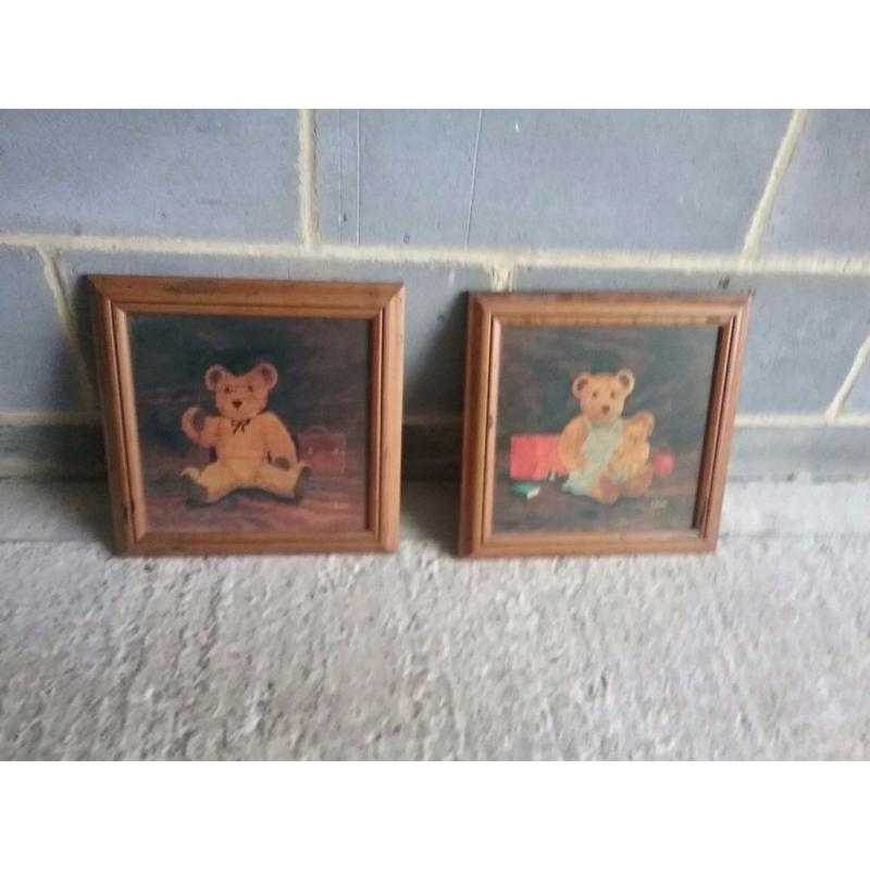 Vintage teddy bear picture with pine frame by Game