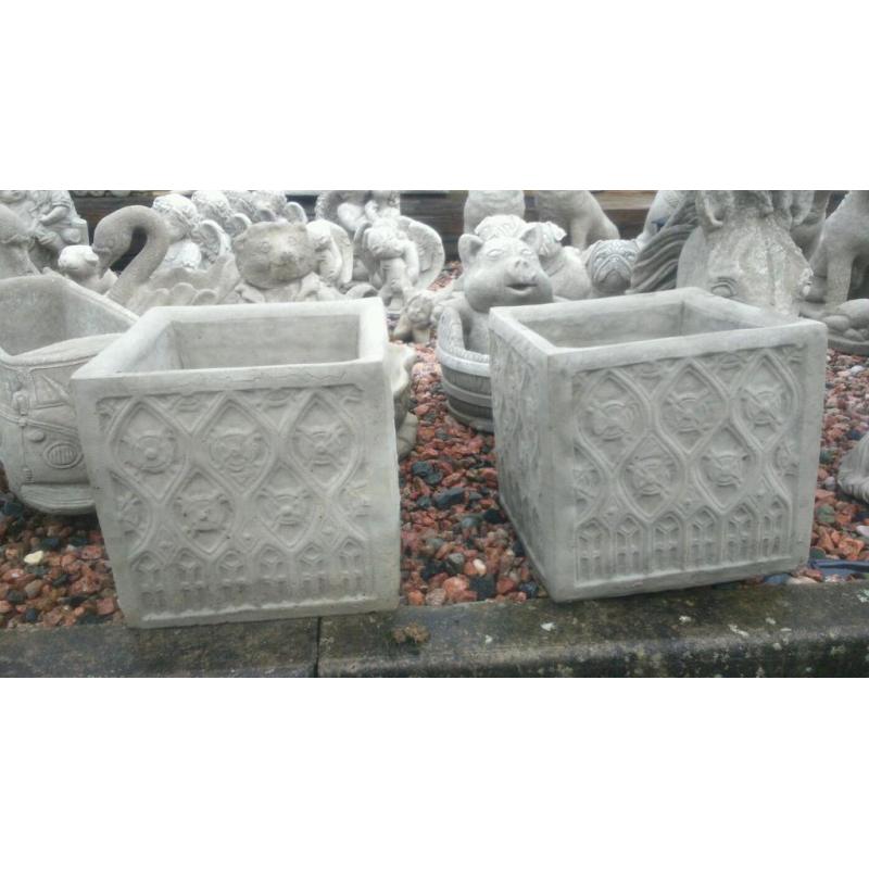 Pair of concrete square flower pots