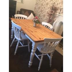 Shabby chic dining table with draw and 4 chairs