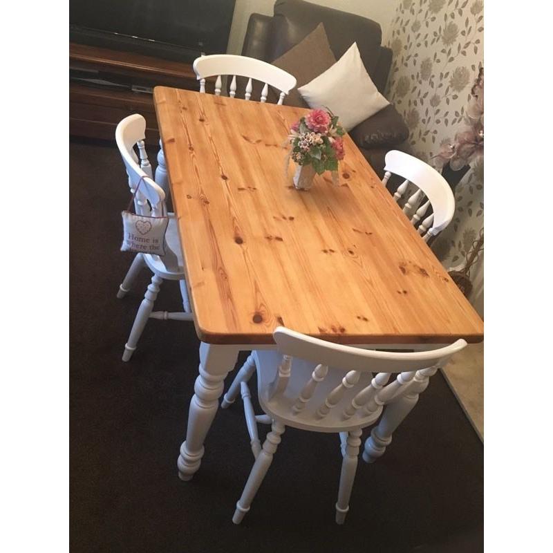 Shabby chic dining table with draw and 4 chairs