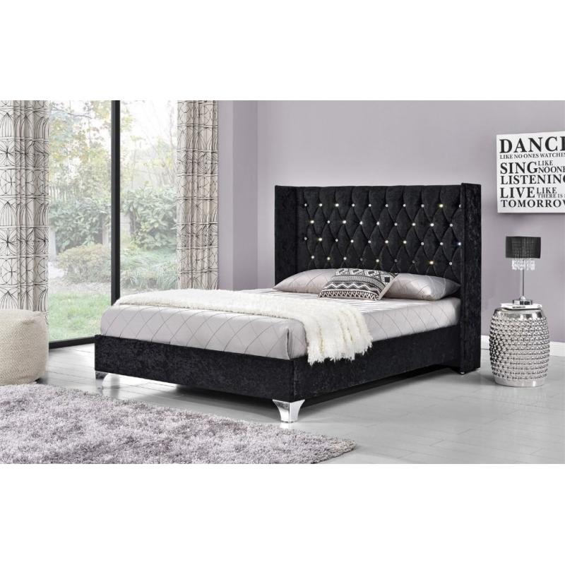 NEW Crushed Velvet bed frame - Two different designs in black or silver - Double / kingsize