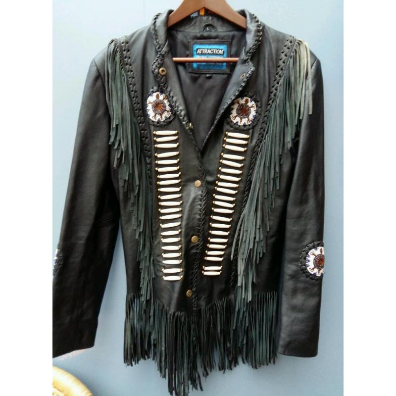 Ladies western style fringed leather jacket