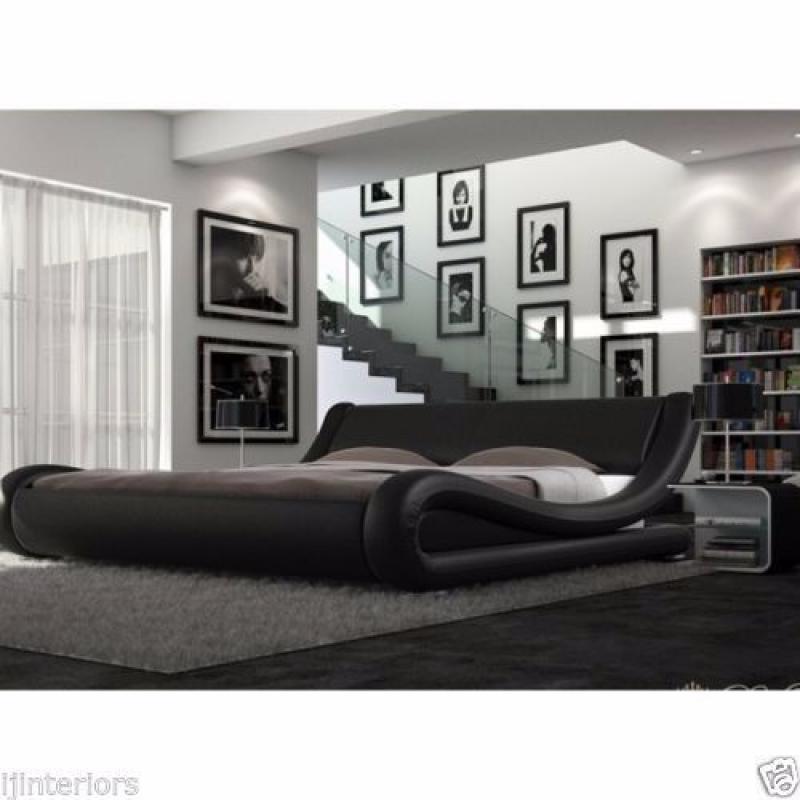 Italian Designed Modern Faux Leather Double Bed Black (Brand New)