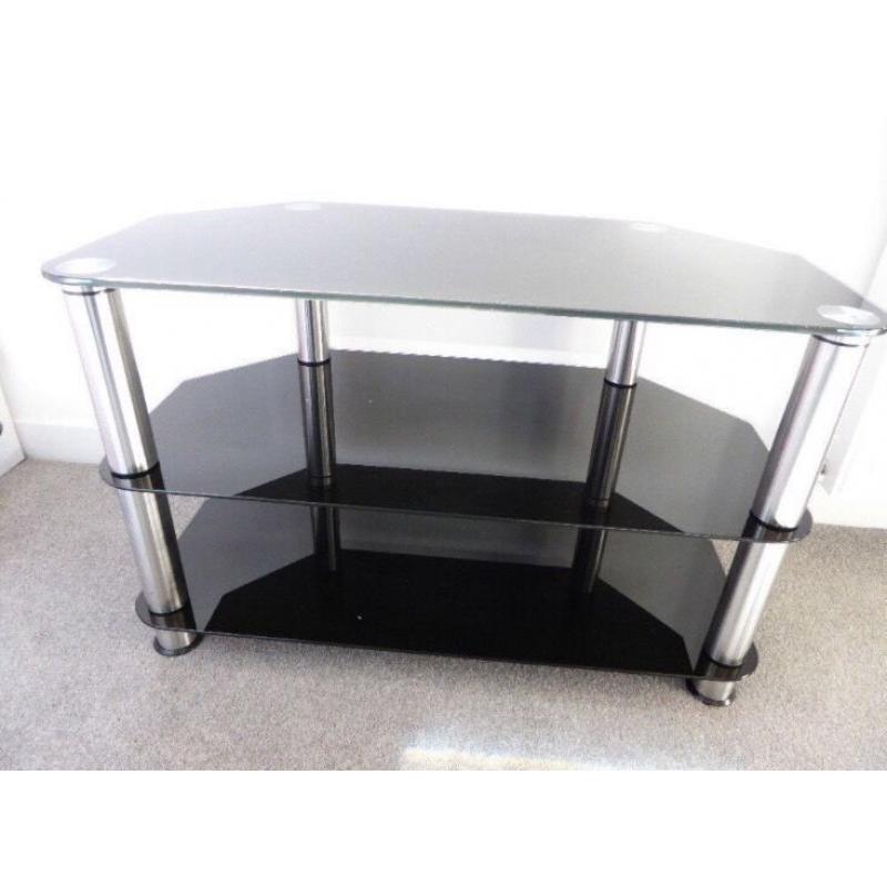 Large black glass 3 tier TV table
