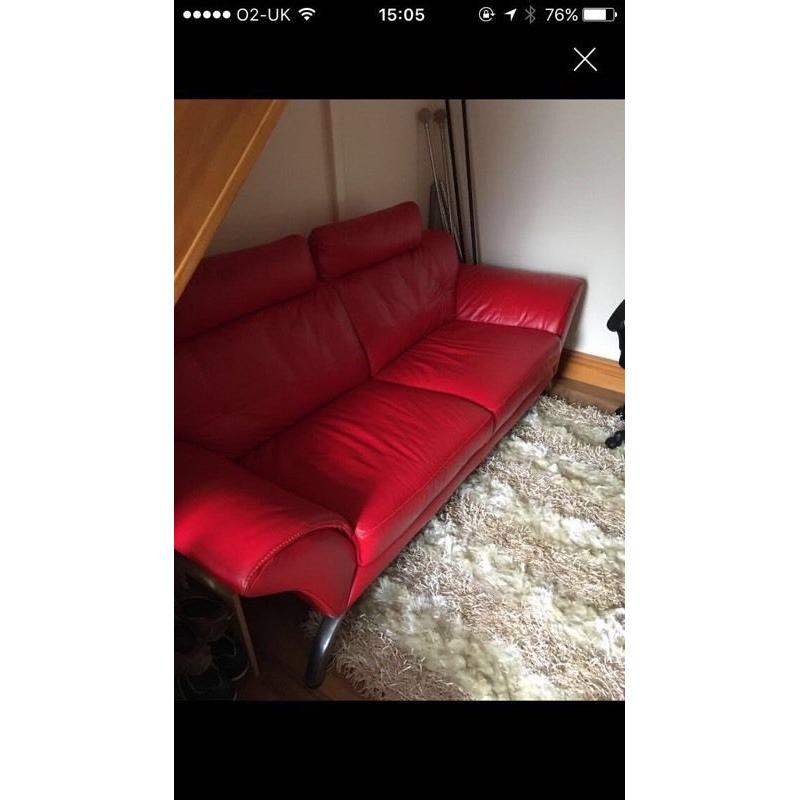 Red leather large sofa