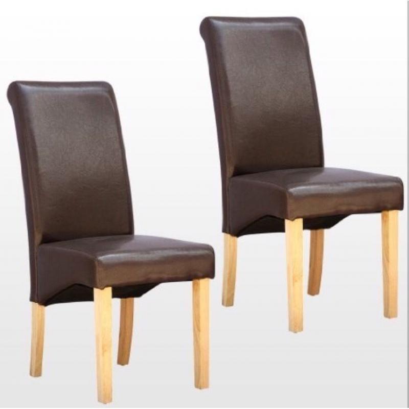 8 x Dining Room Chairs Brown Leather for sale