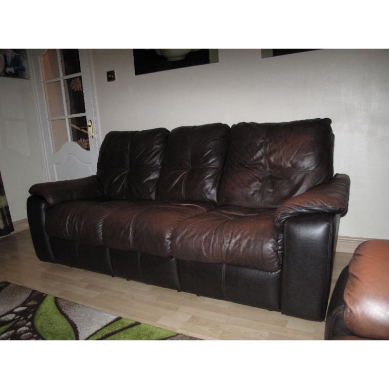 brown leather 3 seater recliner sofa