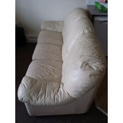 Cream Leather 3 seater sofa and chair.