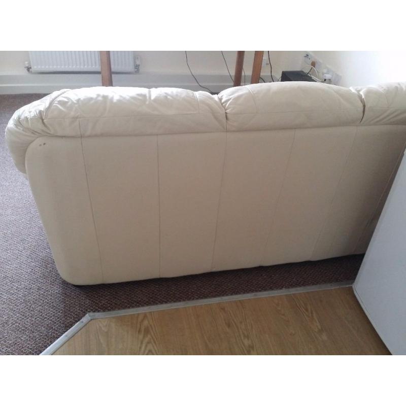 Cream Leather 3 seater sofa and chair.