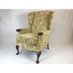 High Wing Back Easy Chair - Floral Pattern Fireside Chair With Cabriole Legs