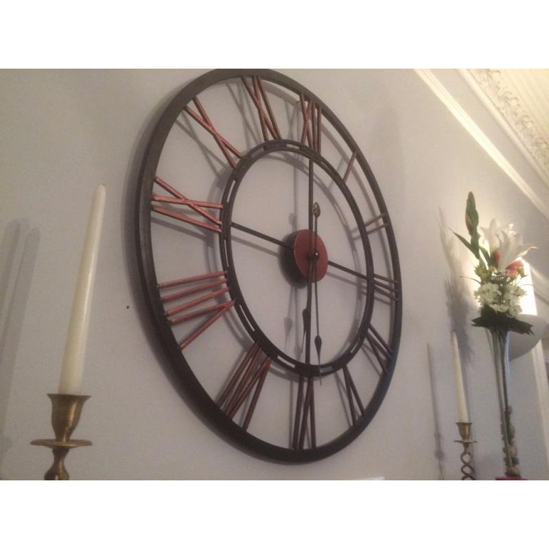 Rustic brushed metal wall-mounted clock, 70cm, surprisingly lightweight and easy to mount
