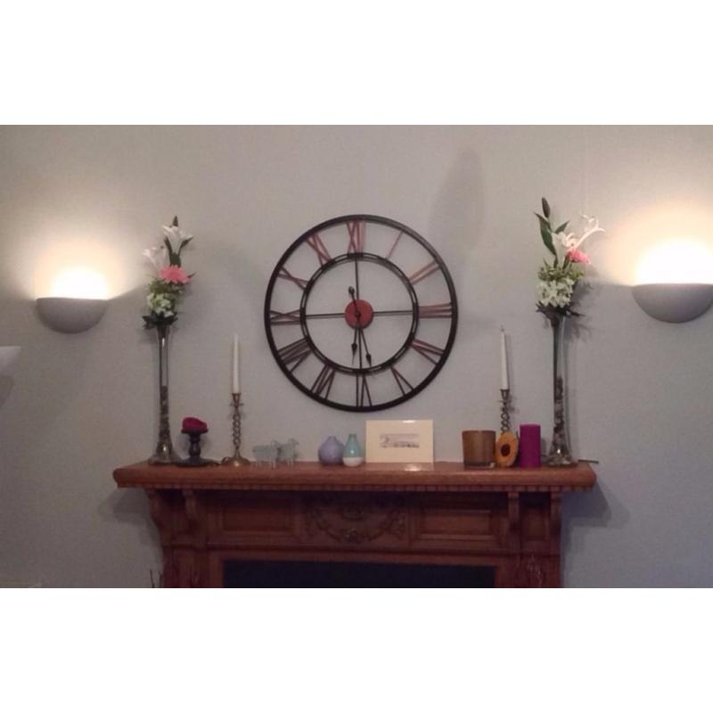 Rustic brushed metal wall-mounted clock, 70cm, surprisingly lightweight and easy to mount