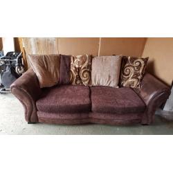 Brown Leather & Cord fabric 3 seat sofa bed.- readvertised due to tyre kickers