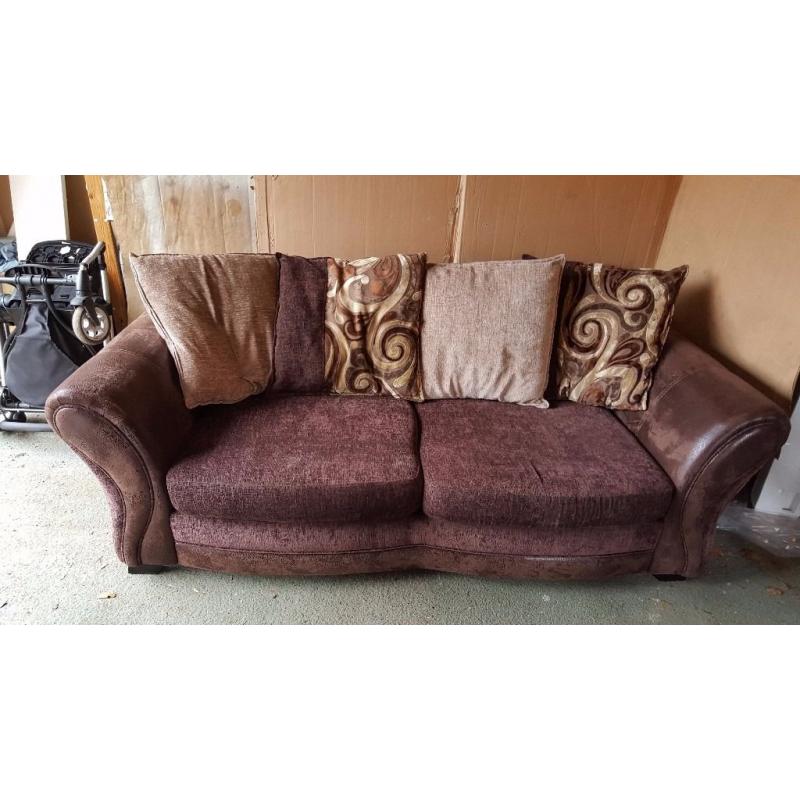 Brown Leather & Cord fabric 3 seat sofa bed.- readvertised due to tyre kickers