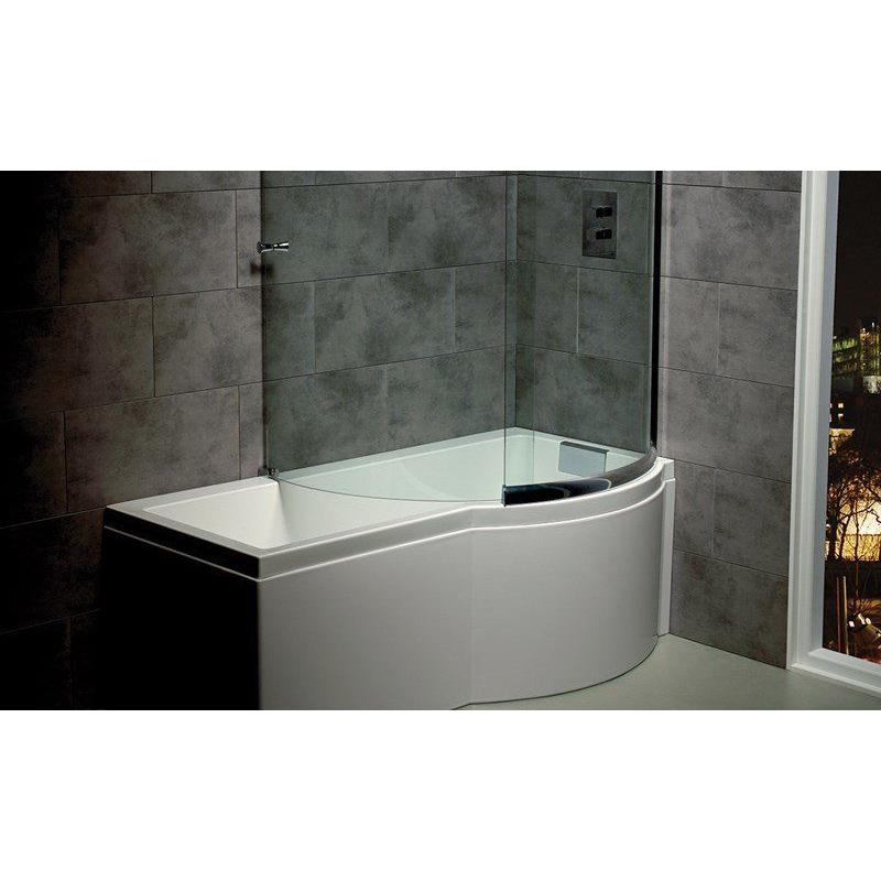 Carron Celsius acrylic Showerbath (white right hand) with a silver curved screen - NEW and UNUSED