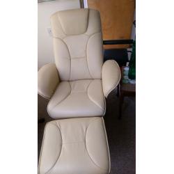 Cream Leather chair with foot stool