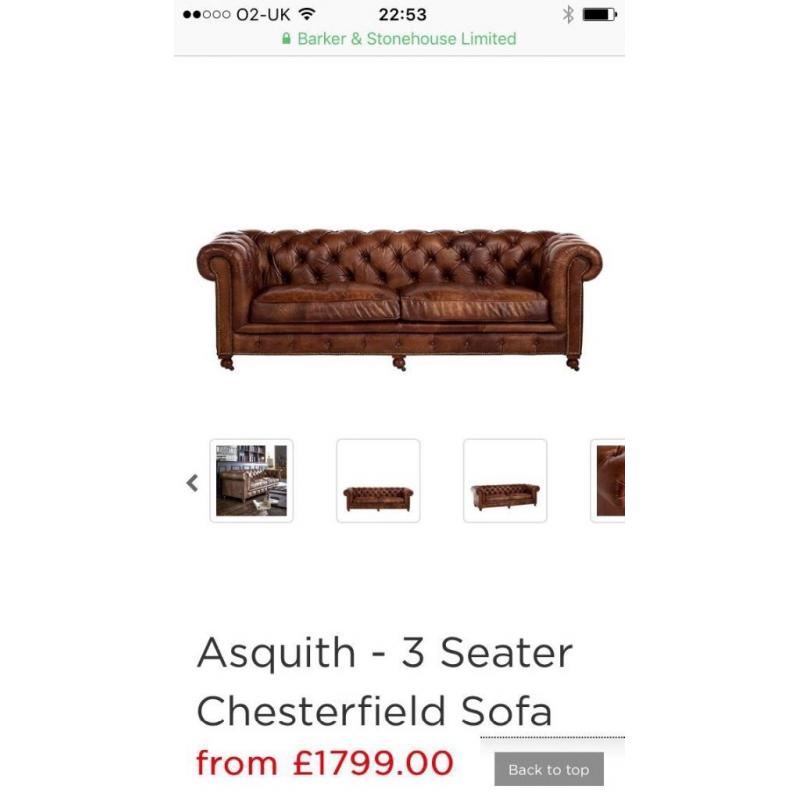 Barker and storehouse leather Chesterfield style sofa and arm chair