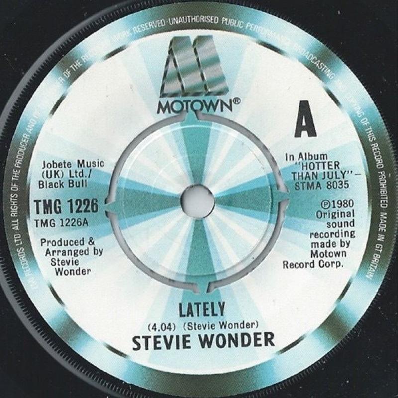 STEVIE WONDER - Lately - GOOD Condition 7" SingleMotown TMG 1226