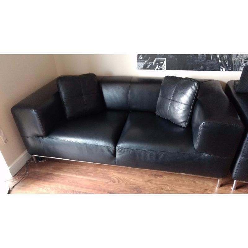 2 Seater Black Leather Sofa