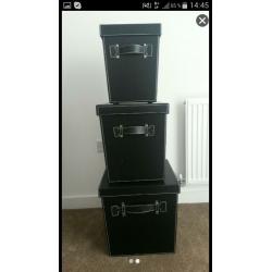 Black leather effect storage boxes