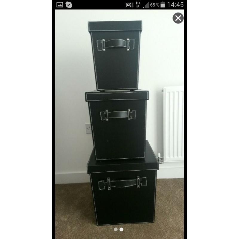 Black leather effect storage boxes