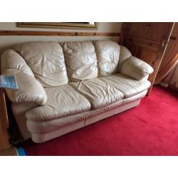 Cream 3 seater leather sofa