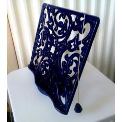 Cast iron cookery book stand in blue