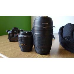 Nikon D3200 with kit lens and telephoto lens