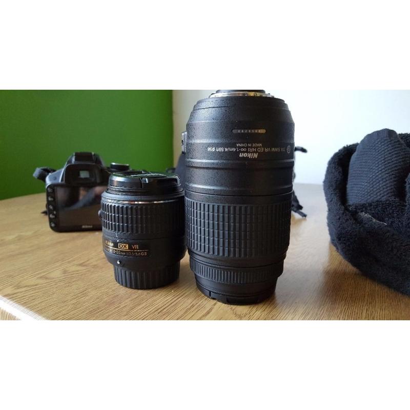 Nikon D3200 with kit lens and telephoto lens