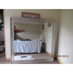 Very Large Silver Finish Wood Framed Mirror 138cms Square Good Condition