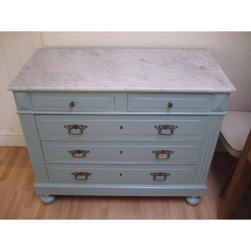Stunning Marble Topped French Vintage Chest of Drawers - Professionally painted in F&B Eggshell
