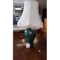 Dark Green Ceramic Table Lamp with Cream Lampshade in Great Condition