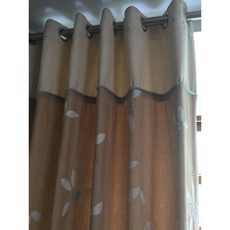 2 sets handmade beige & Duckegg blue lined curtains