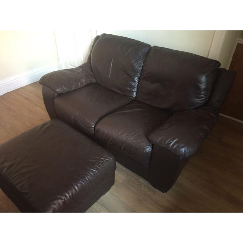 2 X 2 Leather Seater Sofas & Footstool