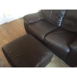 2 X 2 Leather Seater Sofas & Footstool