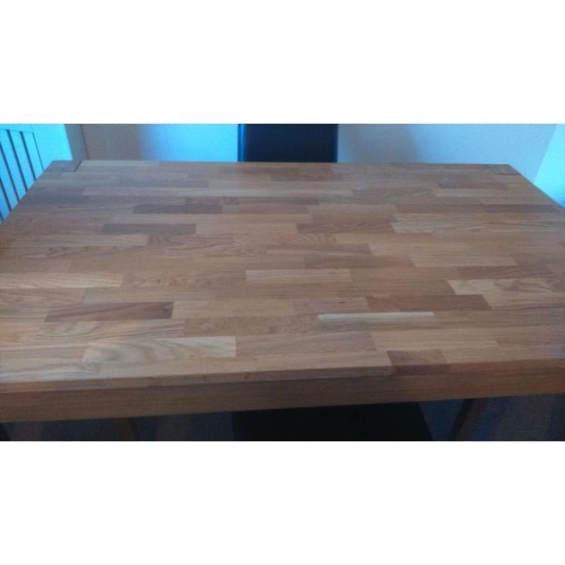 Debenhams Oak Dining Table + 4 Brown Leather Chairs