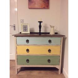 Unique funky style chest of drawers with slightly distressed finish