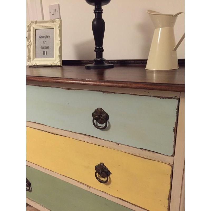 Unique funky style chest of drawers with slightly distressed finish