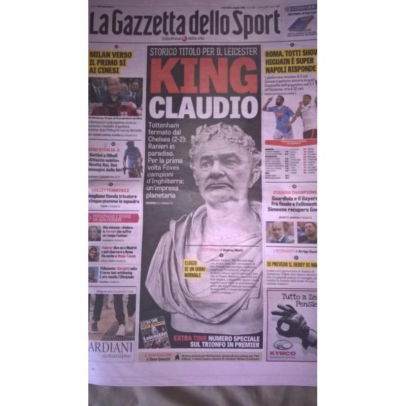 Leicester City La Gazzetta Dello Sport Newspaper Ranieri Headline Edition