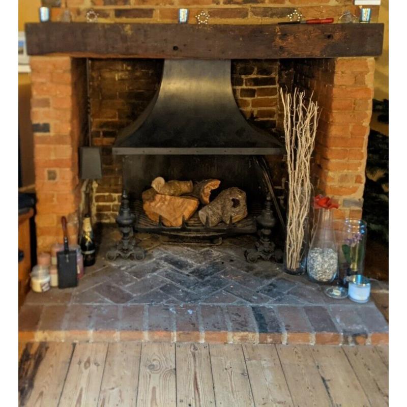 large complete inglenook fireplace with hood, grate and cast iron fire