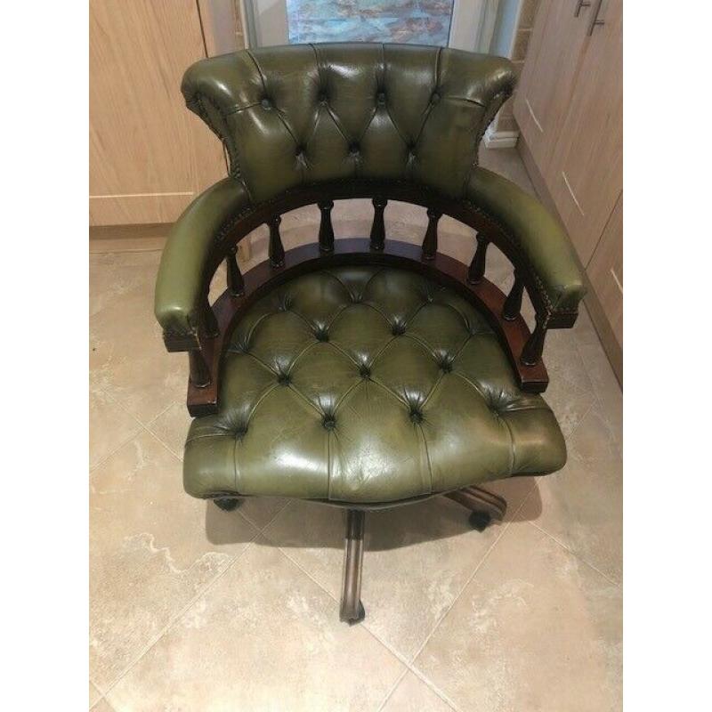 Green antique leather Captains chair