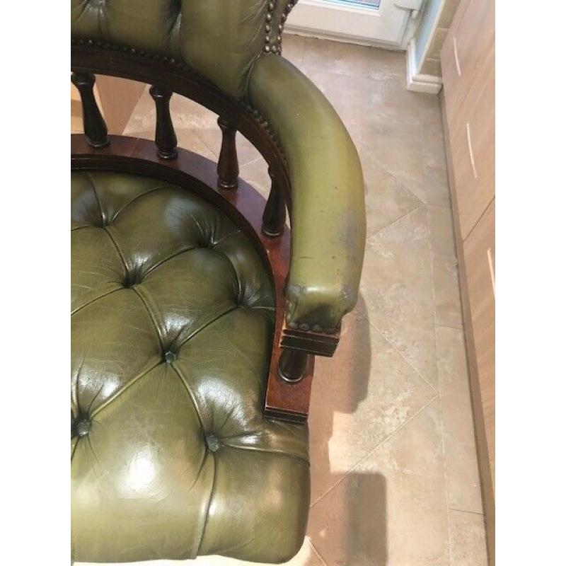 Green antique leather Captains chair