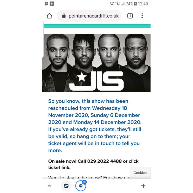 2 JLS tickets for June 2021 Cardiff