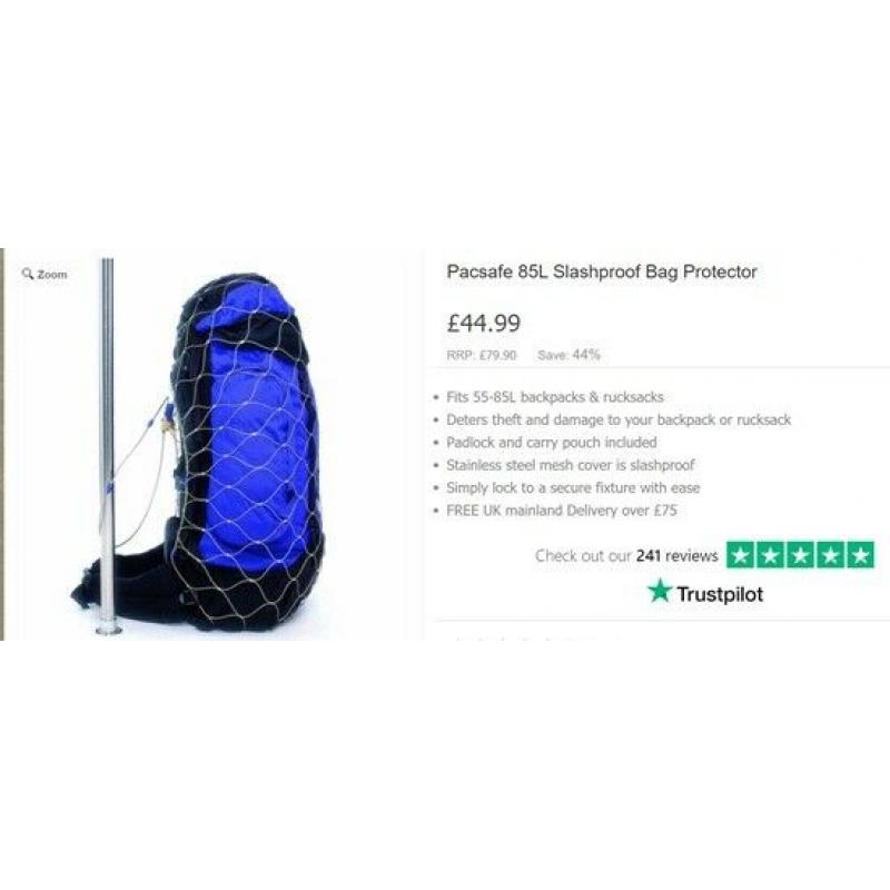 Pacsafe 85L Slashproof Bag Protector/ Safety (Never Used)