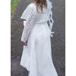 Monsoon High Low Girls Dress with Lace Cardigan in off-white colour