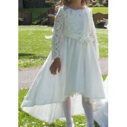 Monsoon High Low Girls Dress with Lace Cardigan in off-white colour