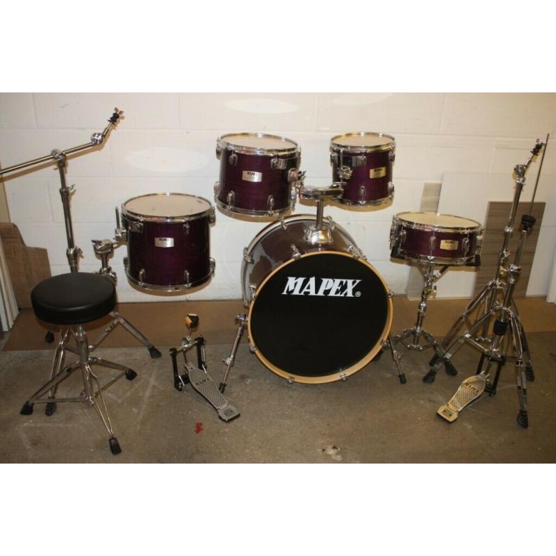 Mapex M Series Violet Lacquer 5 Piece Full Drum Kit (22in Bass) + All Hardware + Stool + Cymbals