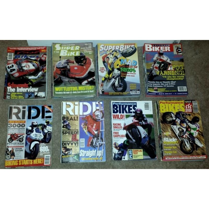 Over 85 Motorcycle Magazines from the 1970s-1990s: Perf Bikes, Superbike, Fast Bikes, vintage etc..