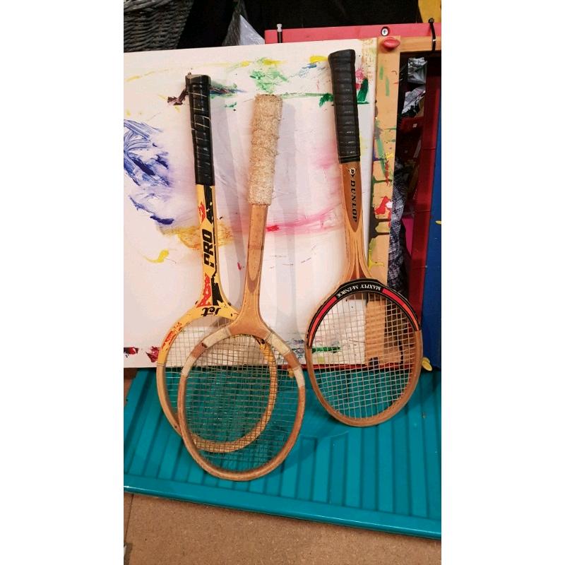 Antique tennis racquets x3